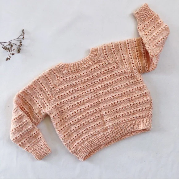 HANDMADE Size 5-6 Vintage Wool Peach Apricot Knitted Winter Jumper Pullover Girl - Picture 5 of 5